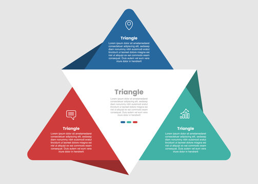 Triangle pyramid shape infographic diagram with creative 3d ribbon shadow combination folding with 3 step for slide presentation