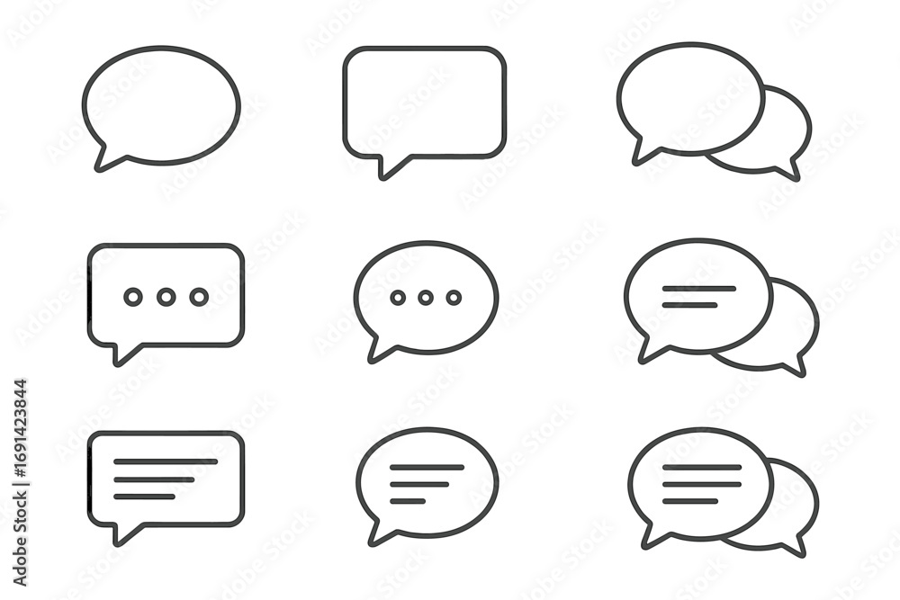 Poster speech bubble outline icon set. chat, message, and dialogue bubbles. communication pictogram collect