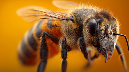 Close-up of a Honeybee, Detailed Texture and Color