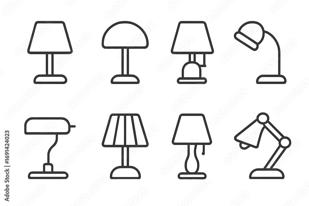 Poster table lamp line icon set. desk lamp outline collection. simple minimal pictogram pack for web design