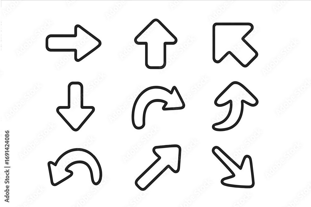 Poster arrow doodle icon set. hand drawn direction, navigation and movement symbols. simple outline pointer