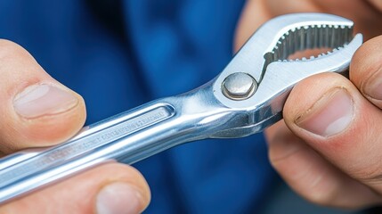 Obraz premium Close-Up View of Adjustable Wrench in Person's Hands