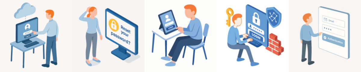 Isometric Style Data Protection Illustration Set for Internet Security Concept