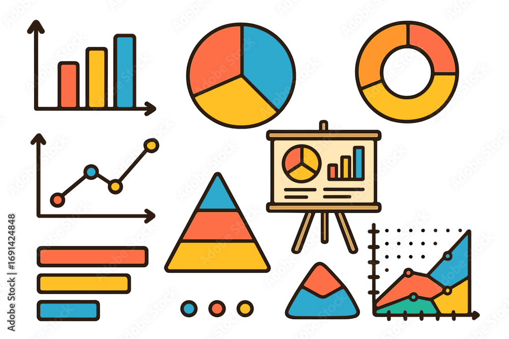 Aufkleber set of colorful data visualization elements for statistical information. infographic kit with chart,