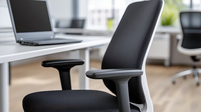 Modern Ergonomic Office Chair with Laptop on Minimalist Desk