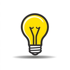 Minimalist Yellow Light Bulb Doodle Icon with a Bold Black Outline and Subtle Drop Shadow.