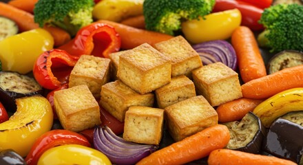 Assortment of Fresh Vegetables and Tofu Cubes - Healthy and Nutritious Food Background