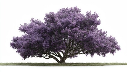 Lush purple tree against white background