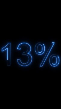 Thirteen Percent Neon Glow Number Symbol Blue Light Effect on Black Background Abstract Digital Graphic Element