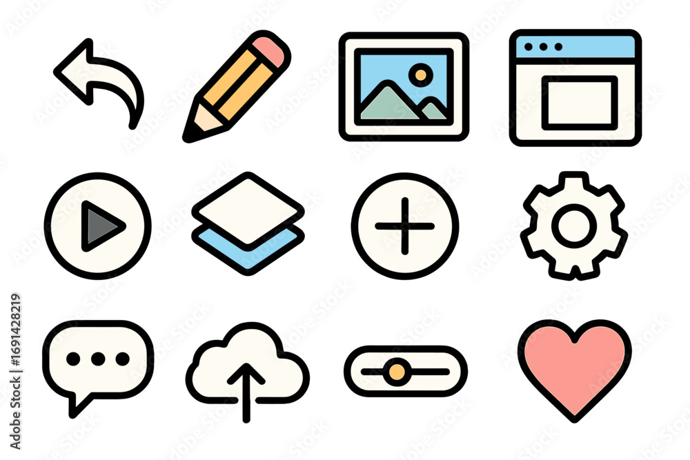 Aufkleber minimalist web icon collection for user interface design. vector set of digital function symbols lik