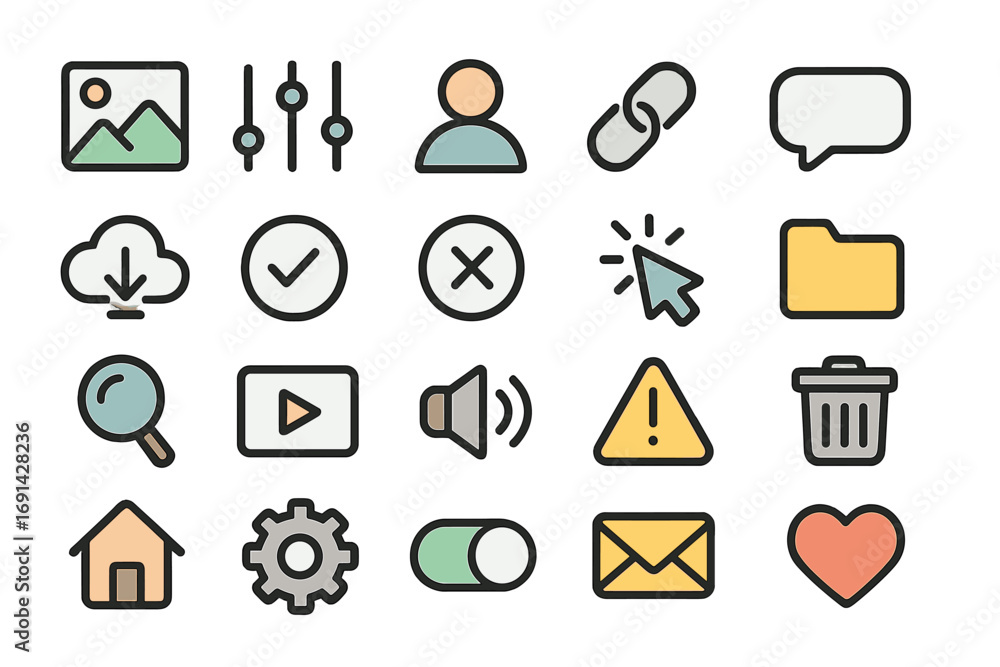 Poster ui icon set. user interface line icons for web, app design. minimalist symbols. digital function con
