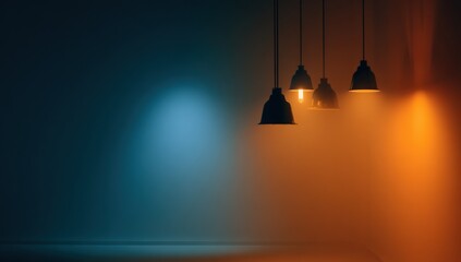 Empty room with hanging lamps and gradient light