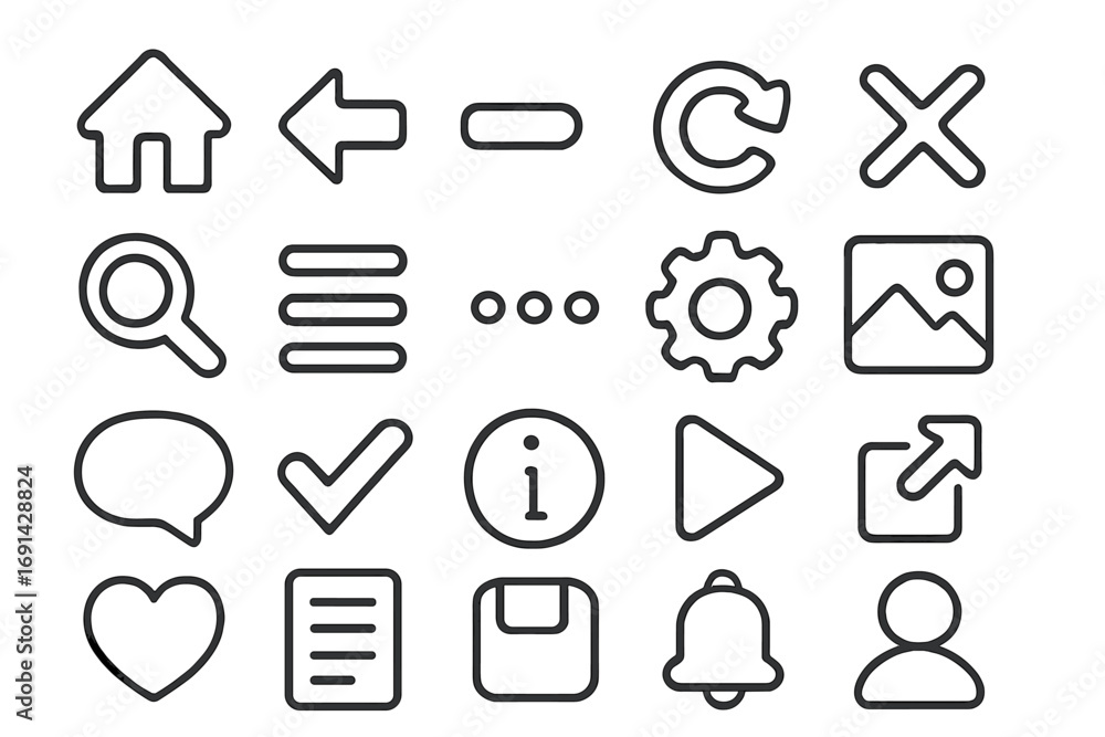 Poster web and mobile app user interface line icon set. vector collection of essential ui ux design element