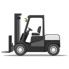 Stylized illustration of a dark forklift machine in a warehouse setting