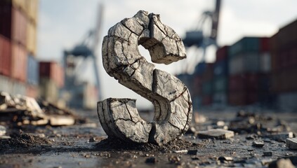 Cracked stone letter S on a muddy dock