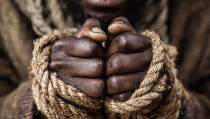 Bound hands of a person