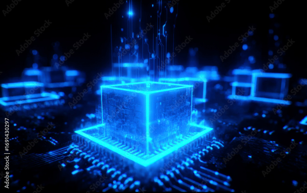 Aufkleber advanced digital cube representing cutting-edge technology and circuitry