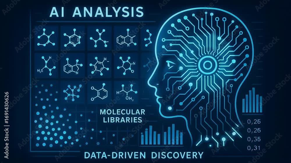 Aufkleber artificial intelligence analysis of molecular drug libraries with data driven discovery in futuristi