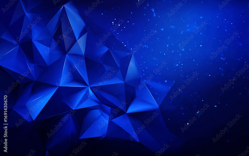 Poster abstract blue geometric pattern with triangular shapes and sparkling elements