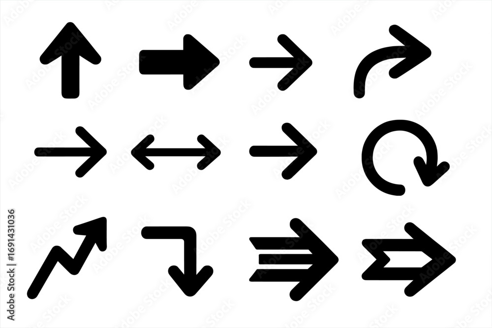 Poster arrow icon set. simple black pointers collection for direction and navigation. vector symbols for ui