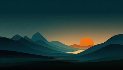 Sunset over mountain valley