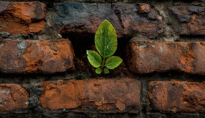 A sprout pushing through a brick wall