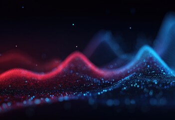 Abstract digital landscape of red and blue particles