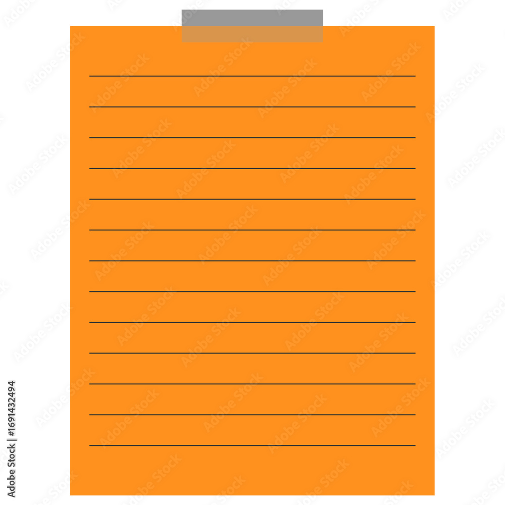 Poster orange notepad with lines and tape isolated on transparent background