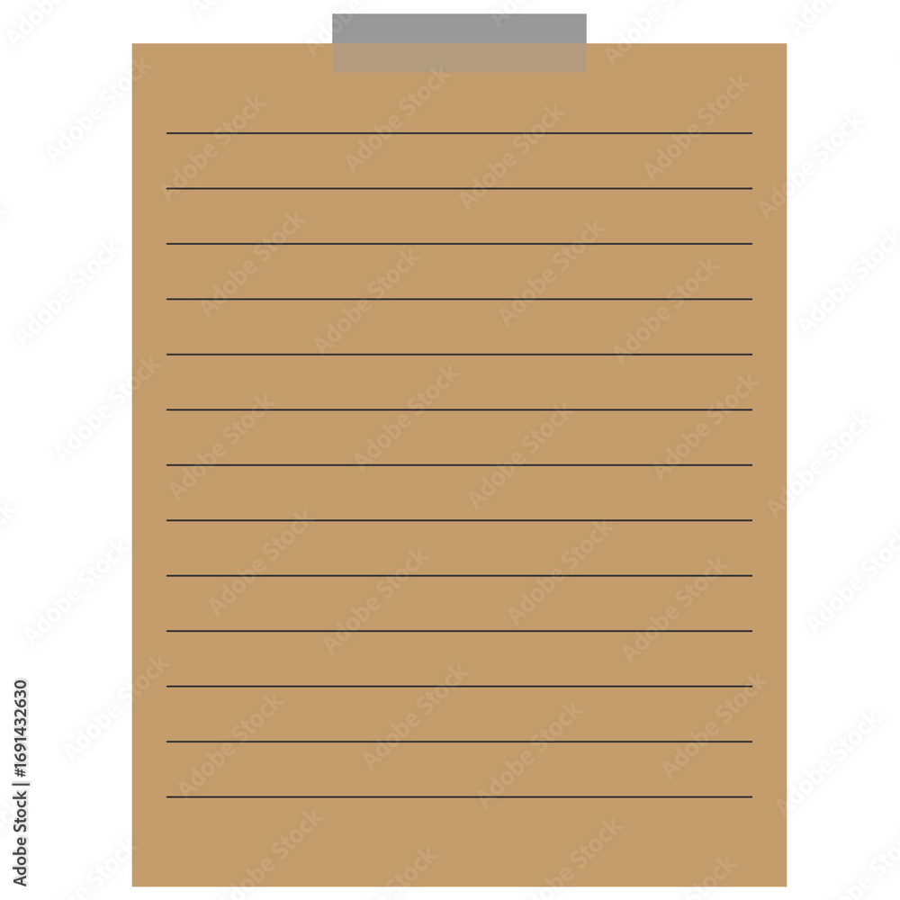 Poster brown notepad with horizontal lines and tape isolated on transparent background
