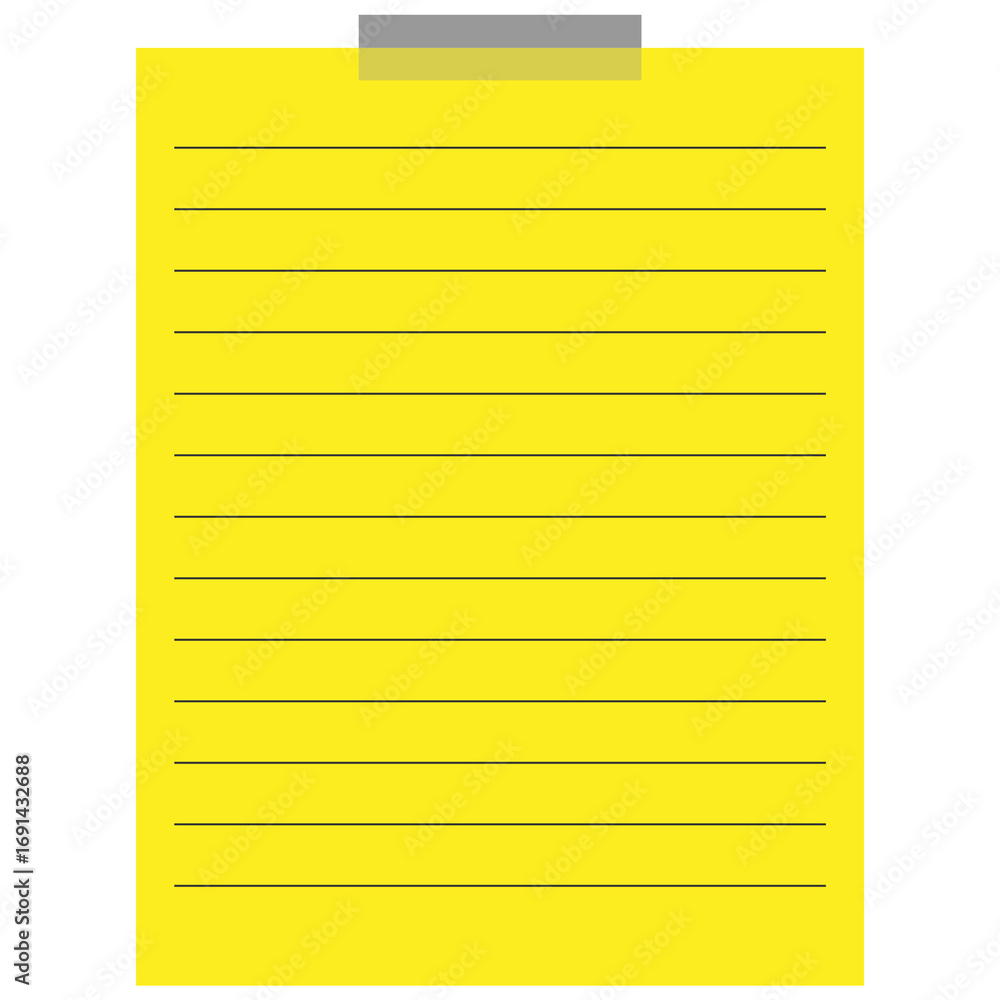 Poster yellow lined notepad with tape isolated on transparent background