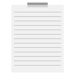 White notepad with horizontal lines and tape isolated on transparent background
