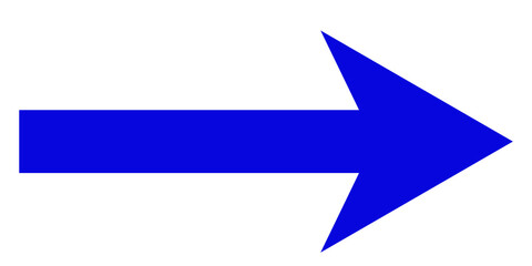 Bold blue arrow pointing to the right isolated on white isolated on transparent background