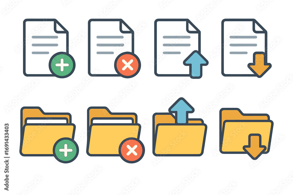 Leinwandbilder document and folder management vector icon set. modern line art symbols for web and app interface de