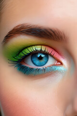 Obraz premium Intricate Eye Makeup A Stunning Close Up of a Woman's Eye Adorned with Vibrant Colors and Detailed Brushstrokes Showcasing Artistic Skill and Beauty