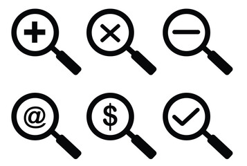 Magnifying Glass Icons with Symbols illustration