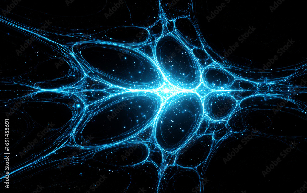 Poster abstract blue fractal pattern with glowing lines and shapes