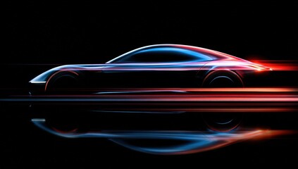 Silhouette of a fast car with vibrant light trails