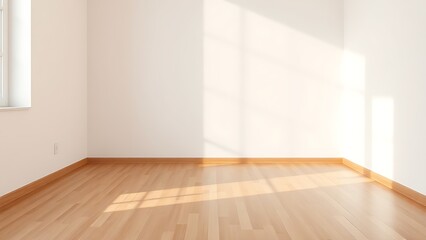 Minimalist living room corner with wooden floors and diffused light, exuding calm simplicity.