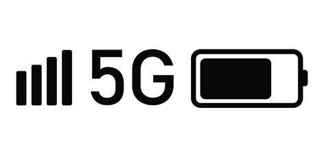 5G signal strength and battery level icons bars