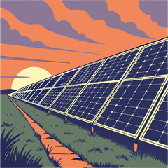 Solar Panels at Sunset Clean Energy Illustration.