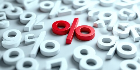 Red percentage sign amidst white numbers