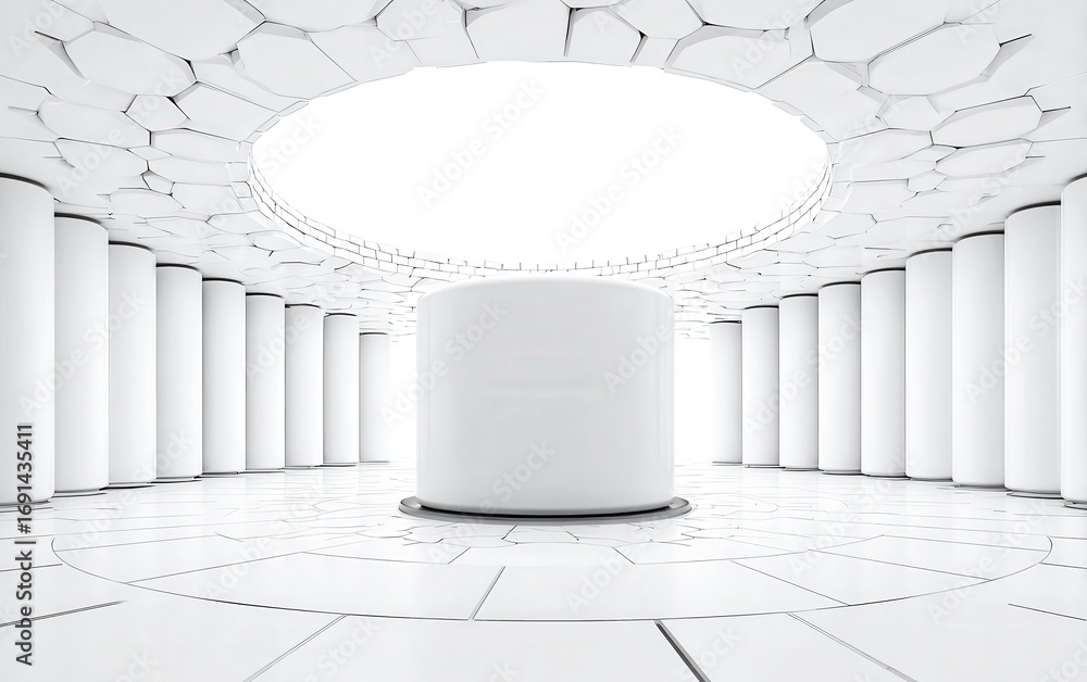 Aufkleber modern white cylindrical structure with hexagonal ceiling in a spacious room