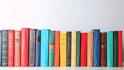 Naklejka premium Row of colorful books on a white surface