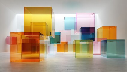 Colorful translucent cubes in a minimalist setting