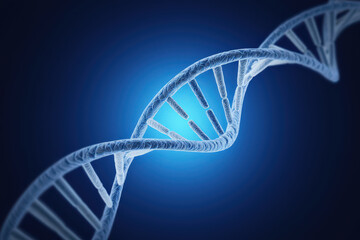 A Striking 3D Render of a DNA Double Helix Against a Gradient Blue Background Emphasizing the Beauty and Complexity of the Building Blocks of Life