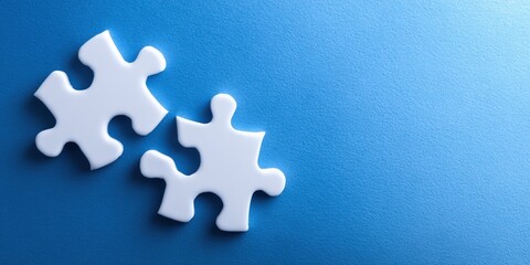 Obraz premium Two white puzzle pieces on a vibrant blue surface