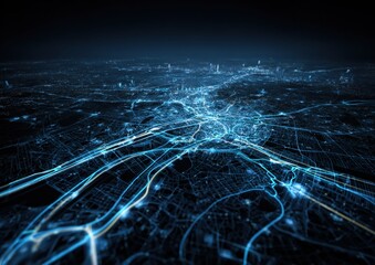 Night city map, glowing network