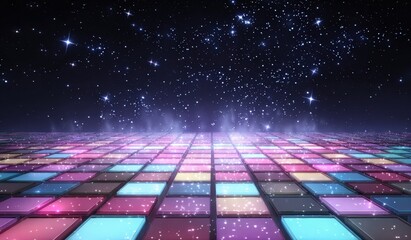 Colorful, glowing square floor in space