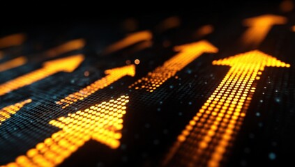 Abstract digital display of multiple upward arrows