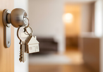 Keys in the door symbolizing home ownership and real estate